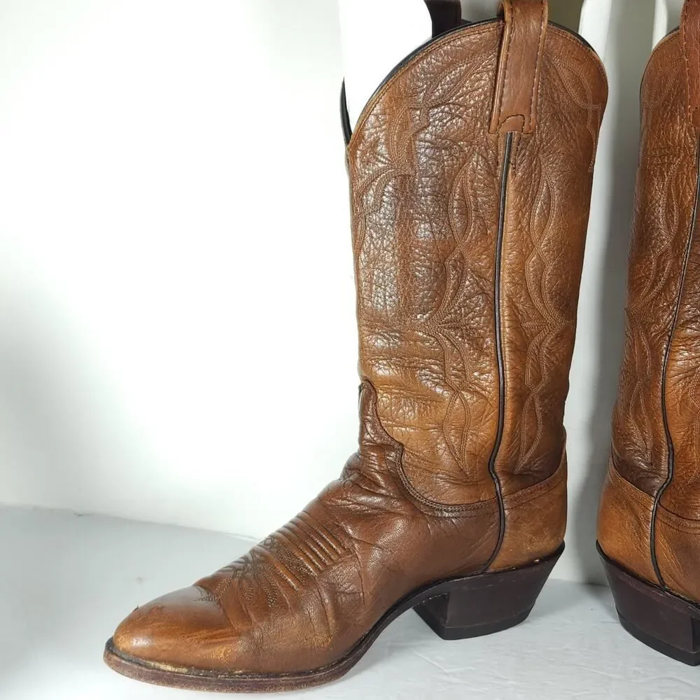 Dan Post Men's US 8,5D Leather Brown PullOn Cowboy Western Boots